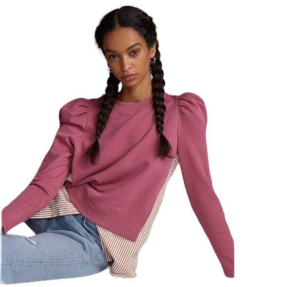 Anthropologie Maeve Pink Layered Long Puff Sleeve Tunic Sweatshirt Size M - Picture 1 of 16